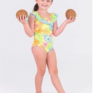 Rufflebutts  Happy Hula Scoopback Ruffle Butt One Piece Swimsuit tropical sz 7